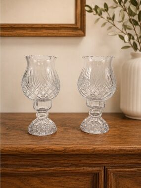 Vintage Crystal Clear Industries Essex Lead Crystal Hurricane Candle Holders